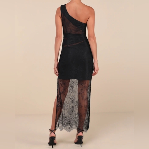 Lulus Sensational Flirt Black Sheer Lace One-shoulder Maxi Dress - SMALL - Picture 3 of 14
